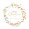 Merry christmas and new year gold flower wreath