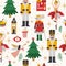 Merry Christmas, New Year seamless pattern set with Ballerina, Mouse King and Nutcracker. Christmas card with three and