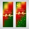 Merry Christmas and New Year vertical vector banners green red yellow template background golden ribbon