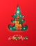 Merry Christmas papercut pine tree gift box card