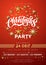 Merry Christmas party, vector red poster. 24 December music club celebration banner with invitation text golden template