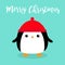 Merry Christmas. Penguin bird face head body round icon. Red hat. Cute cartoon kawaii funny character. Hello winter. Baby greeting