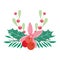 Merry christmas, poinsettia flower leaves holly berry season decoration, isolated design