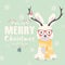 Merry Christmas postcard, hipster polar rabbit wearing glasses