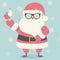 Merry Christmas postcard with hipster Santa Claus wearing glasses
