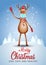 Merry Christmas poster. reindeer wearing medical mask and Santa hat. Vector illustration