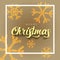 Merry Christmas premium luxury lettering with gold glitter snowflake background. Christmas calligraphy. Vector design