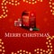 Merry Christmas, red greeting card with Santa letterbox with presents