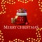 Merry Christmas, red square postcard with red Santa Claus bag with presents