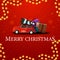 Merry Christmas, red square postcard with red vintage car carrying Christmas tree