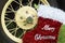 Merry Christmas red stocking decoration and a car\'s wheel,xmas