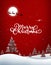 Merry Christmas reindeer and Santa`s sleigh , tree , Season december ,Red background