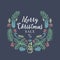 Merry Christmas Sale Discount Hand Drawn Sketch Wreath, Banner or Card Template. Advertising Holiday Vector Illustration