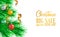 Merry christmas sale offer discount banner template with illustration of fir pine garland leaves with ball bauble