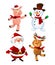 Merry Christmas. Santa Claus, Pig, Snowman and Reindeer. Happy Holiday Mascots Set