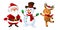 Merry Christmas. Santa Claus, Snowman and Reindeer. Happy Holiday Mascots Set