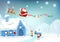 Merry Christmas, Santa Claus surprise gift for kids, cute cartoon character fantasy, greeting card poster, snow falling, winter i