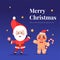 Merry Christmas Santa Clause and Gingerbread man cookie in serenity blue background with stars.