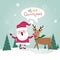 Merry Christmas Santa Clause With Reindeer Happy New Year Poster Greeting Card
