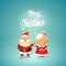 Merry Christmas - Santa with flowers for his wife Mrs Claus - couple in love celebrate winter holidays - vector illustration