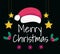 Merry christmas santa hat hanging stars and flowers balck background