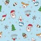 Merry Christmas. Seamless pattern with Santa Claus, christmas tree, reindeer, snowman, gift, snowflake and other. Vector