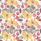 Merry christmas seamless pattern with watercolor. Balls, gifts and toys