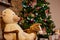 Merry Christmas seasonal background set, santa and tree