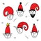 Merry Christmas set of avatars with head elf or gnome character portrait. The xmas black and red vector illustration in