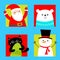 Merry Christmas set. Black cat. White bear. Santa Claus. Snowman. Funny Kawaii animal. Kids print. Cute cartoon baby character.