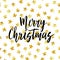 Merry Christmas sign. Hand drawn lettering. Golden foil stars shiny background.
