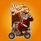 Merry Christmas  Smiley Santa Claus Bikers Illustrations with Background