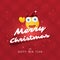 Merry Christmas! - Smiling Emoji with Red Santa Hat and Waving Hand - Card with Shiny Happy Emoticon on Red Background