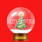Merry Christmas snow globe with decorated Christmas tree