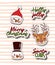 Merry christmas with stickers faces of snowman and reindeer and christmas text with background color lines