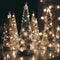 Merry Christmas. Stylish Christmas shiny Christmas trees with golden lights. Modern holiday decor