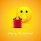 Merry Christmas! - Surprised Emoji with  Red Gift Box - Simple Shiny Happy Emoticon on Yellow Background - Vector Design