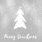 Merry Christmas text, handwritten sign on stylish simple christmas tree with star and snow on grey background. Hand drawn