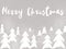 Merry Christmas text, handwritten sign on stylish simple christmas trees and snow on grey background. Hand drawn illustration. Mo