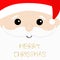 Merry Christmas text. Santa Claus big head face. Beard, moustaches, white eyebrows, red hat. Cute cartoon kawaii funny character.