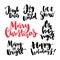 Merry Christmas text and seasonal greetings. Handwritten brush calligraphy words for greeting cards and gift tags