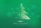 Merry Christmas, tree polygon, confetti, golden glowing particles scatter, poster, postcard green luxury background seasonal
