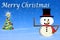 Merry Christmas tree and snowman wintry background with 3D text