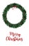 Merry Christmas Typographical on white background with Christmas wreath of tree branches, berries. Xmas theme. Vector Illustration