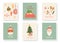 Merry Christmas unique hand drawn poster set. Santa, xmas tree, red car, gift box, balls. Happy Holiday card. Hand