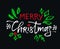 Merry Christmas vector lettering with beautiful colored ornaments black background