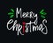 Merry Christmas vector lettering with beautiful colored ornaments black background