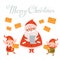 Merry christmas vector postcard with Santa Claus with elfes and letter
