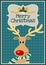 Merry christmas vector raindeer charactor greeting card.