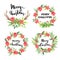 Merry Christmas.Watercolor floral wreathes